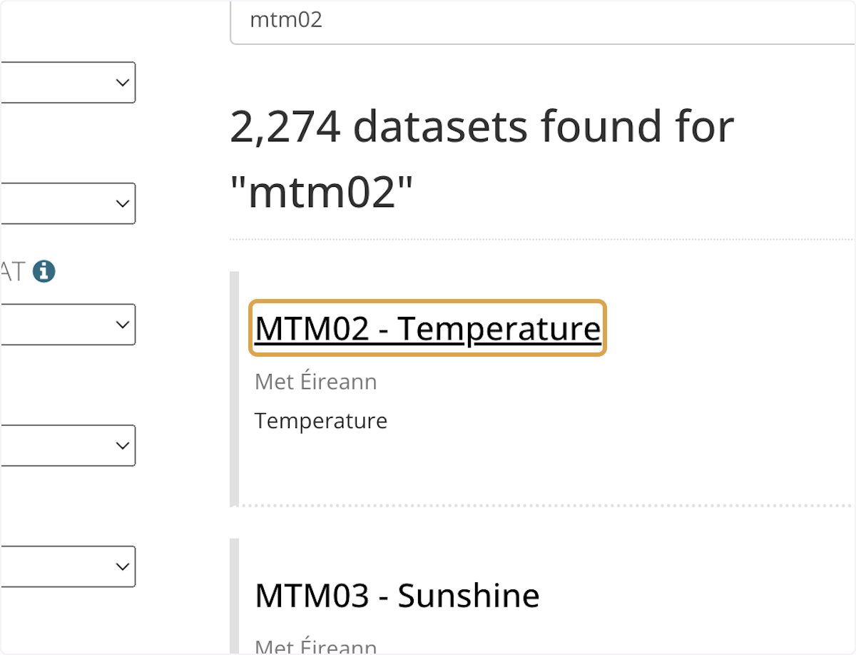 Click on the specific dataset, for example - MTM02 - Temperature